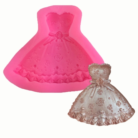3D Hochzeitskleid Silikon Kuchenform Prinzessin Kleid Fondant Schokolade Seifenform Rosen Relief DIY Backwerkzeug