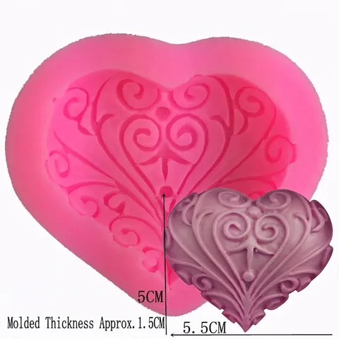 Stampo in Silicone a Forma di Cuore con Motivo a Volute Barocche Strumento per Decorazione Torte Fondente per Sapone DIY Cioccolato Candele