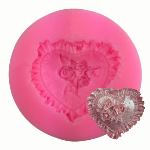 Stampo in Silicone per Torta Fondente a Forma di Cuore Rosa per Dolci Fai-da-te Budino Gelatina Cioccolato Pizzo