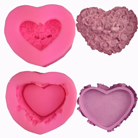 Herzform Rose Blume Schmuckkästchen Silikonform DIY Fondant Kuchenform Schokolade Seife Gips Harz Handwerk Backwerkzeug