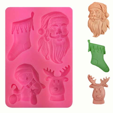 Weihnachten Silikon Fondant Kuchenform Weihnachtsmann Schneemann Rentier Muster Rosa Silikon DIY Backen Schokoladenform