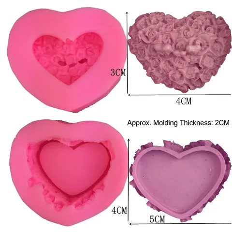 Herzform Rose Blume Schmuckkästchen Silikonform DIY Fondant Kuchenform Schokolade Seife Gips Harz Handwerk Backwerkzeug