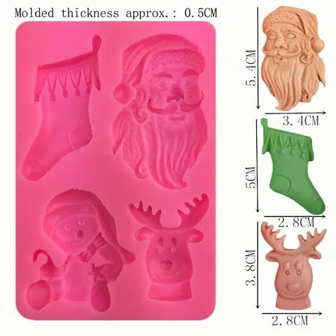 Weihnachten Silikon Fondant Kuchenform Weihnachtsmann Schneemann Rentier Muster Rosa Silikon DIY Backen Schokoladenform