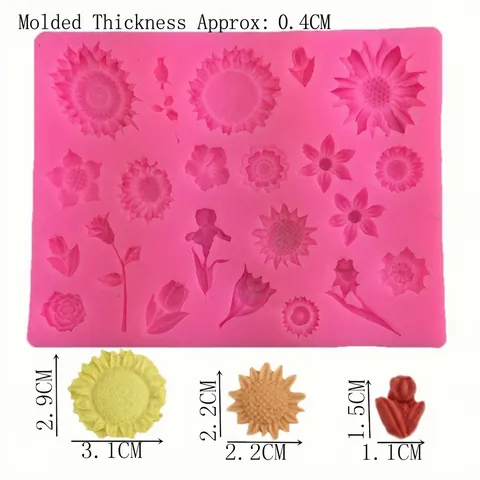 Stampo per Fondente in Silicone Multi Fiore Girasole Rosa Tulipano Margherita Strumento da Forno Fai da Te Decorazione per Torte