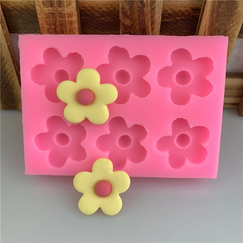 Mini 5-Petal Flower Silicone Mold For Chocolate Fondant Cake Decoration DIY Epoxy Resin Gypsum Craft Making Pink 6-Hole Mold