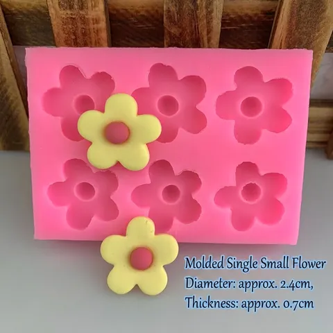 Mini 5-Petal Flower Silicone Mold For Chocolate Fondant Cake Decoration DIY Epoxy Resin Gypsum Craft Making Pink 6-Hole Mold