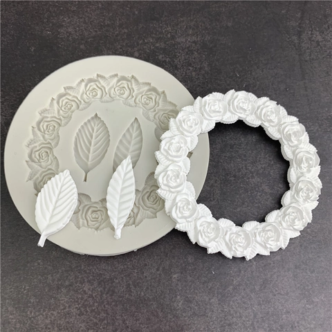 Stampo in Silicone a Ghirlanda di Rose e Foglie per Decorazione Torte Cioccolato Fondente Strumento da Forno Grigio