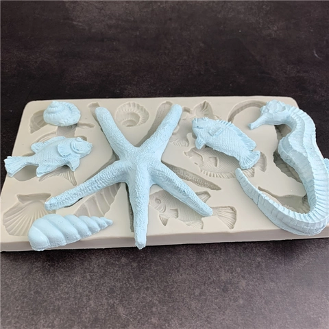 Molde de Silicona para Fondant de Mar Océano Estrella de Mar Caballito de Mar Concha Pez Decoración Pasteles Chocolate Gris