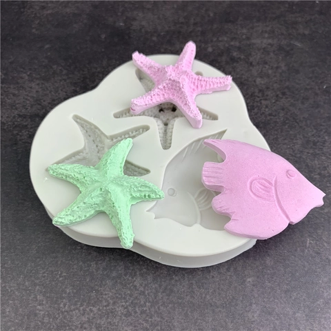 Stampo in Silicone Stella Marina e Pesce Tropicale Tema Oceano per Decorazione Torte Cioccolato Caramelle DIY Strumenti