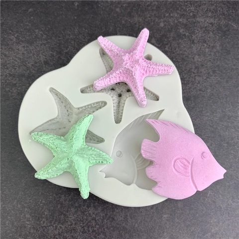 Stampo in Silicone Stella Marina e Pesce Tropicale Tema Oceano per Decorazione Torte Cioccolato Caramelle DIY Strumenti
