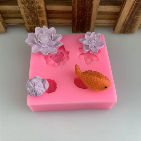 Moule en Silicone Lotus et Carpe pour Décoration de Gâteaux Fondant Outil de Pâtisserie Chocolat Savon Artisanal Rose