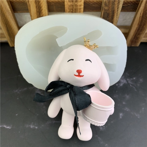 Cute Rabbit With Basket Silicone Mold DIY 3D Animal Shape For Soap Aromatherapy Plaster Resin Cake Baking Tools Decorative Craft Mold