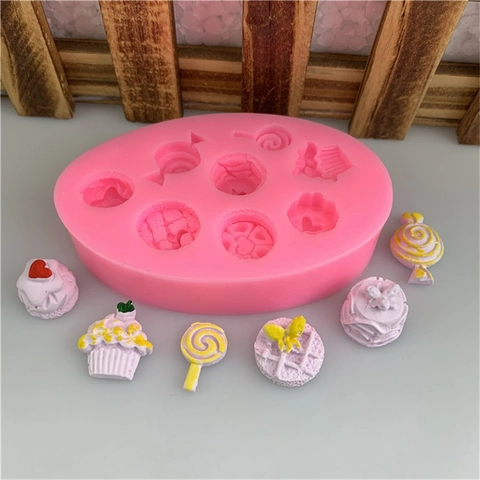 Pink Silicone Mold Miniature Lollipop Cake Heart Shape DIY Fondant Chocolate Candy Miniature Food Play Resin Crafting Tool