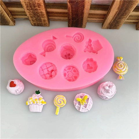 Pink Silicone Mold Miniature Lollipop Cake Heart Shape DIY Fondant Chocolate Candy Miniature Food Play Resin Crafting Tool