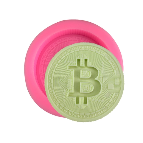 Bitcoin Symbol Runde Silikonform Rosa DIY Münzdesign Fondant Schokolade Seifenform Für Tortendekoration Backwerkzeug