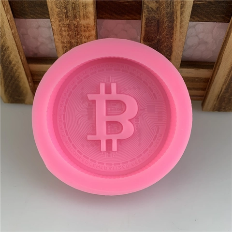Bitcoin Symbol Runde Silikonform Rosa DIY Münzdesign Fondant Schokolade Seifenform Für Tortendekoration Backwerkzeug