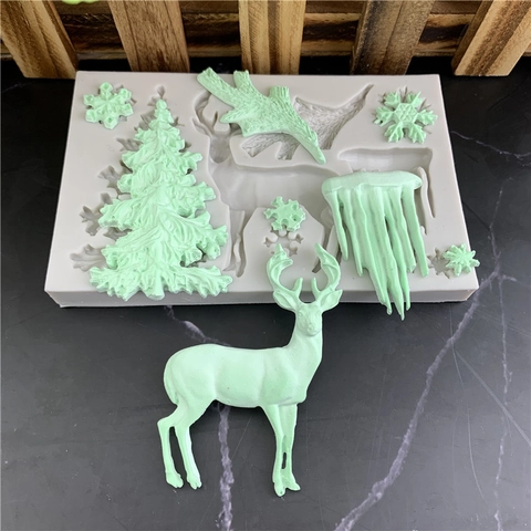 Weihnachten Rentier Zeder Schneeflocke Eiszapfen Silikonform Für Fondant Schokolade Backen Dekorieren DIY Gips Harz Werkzeug