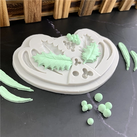 Hulstblad Bes Kerst Siliconen Vorm Voor Fondant Chocolade Taart Decoratie Realistische Plant DIY Bakgereedschap