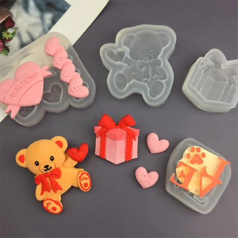 Molde de Silicona con Corazón de Amor Oso Caja de Regalo para Chocolate Fondant DIY Decoración de Pasteles Jabón Aromaterapia