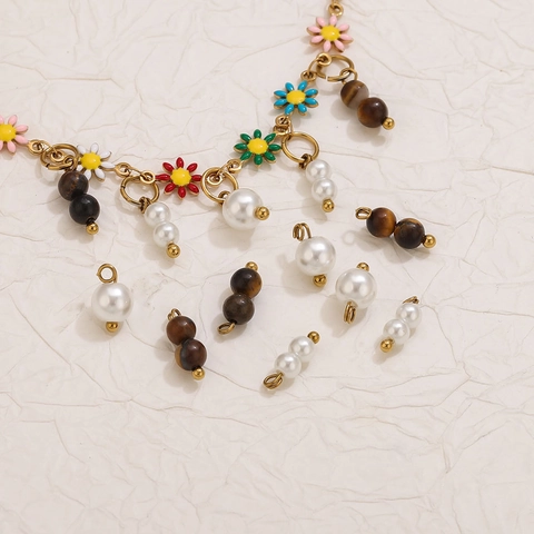 Colgantes de Acero Inoxidable para Hacer Joyas DIY Con Perla Artificial Y Ojo de Tigre para Pendientes Pulsera Accesorios
