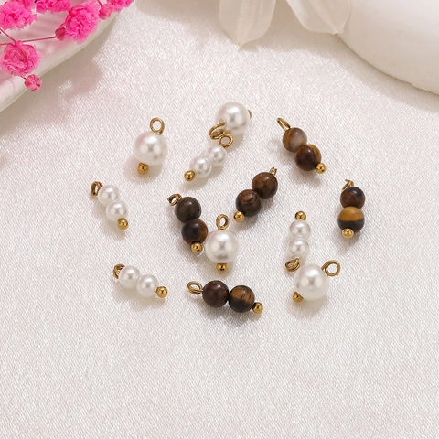 Colgantes de Acero Inoxidable para Hacer Joyas DIY Con Perla Artificial Y Ojo de Tigre para Pendientes Pulsera Accesorios