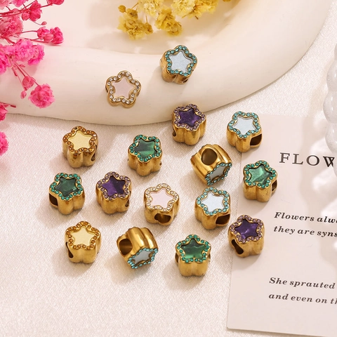 Stainless Steel Star Flower Beads With Rhinestone Enamel Colorful Spacer Beads For DIY Jewelry Making Bracelet Necklace Findings