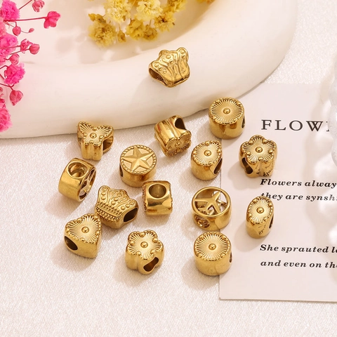 Stainless Steel 18K Gold Plated DIY Beads For Jewelry Making Hollow Heart Star Crown Spacer Beads Charm For Bracelet