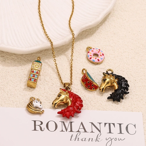 Stainless Steel Cartoon Food Animal Pendants Colorful Drip Oil Enamel Charms For DIY Necklace Bracelet Making Jewelry Accessory