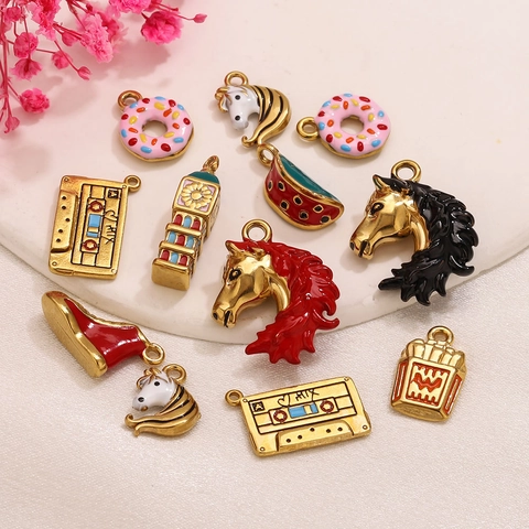 Stainless Steel Cartoon Food Animal Pendants Colorful Drip Oil Enamel Charms For DIY Necklace Bracelet Making Jewelry Accessory