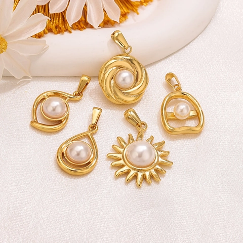 Edelstahl Künstliche Perle Inlay Anhänger Charme Sonne Wassertropfen Augenform Gold Geometrisch Für DIY Schmuckherstellung Zubehör