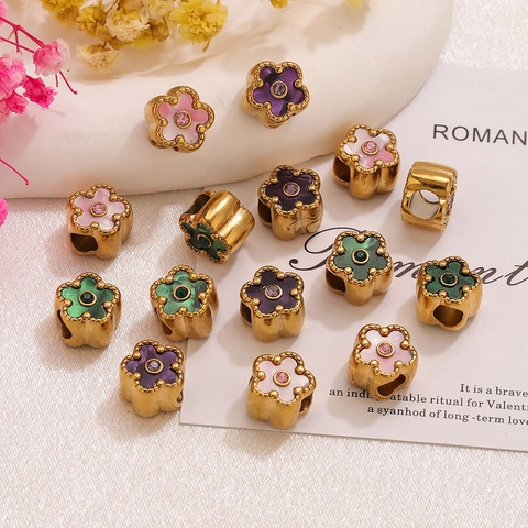 Ciondoli a Fiore in Acciaio Inossidabile Perline per Creazione Gioielli DIY Con Ciondolo Floreale in Smalto Strass per Bracciale Collana
