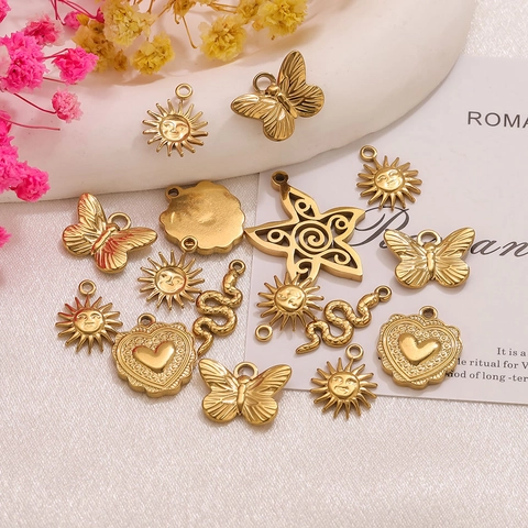 Stainless Steel DIY Jewelry Pendants Butterfly Sun Snake Heart Star Spiral Pendants Only Without Chain For Earrings Necklace Making Accessories