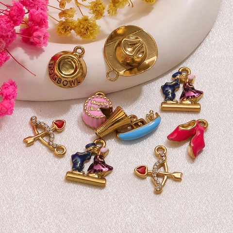 Stainless Steel Rhinestone Enamel Pendant Charms DIY Necklace Earring Making Cupid Arrow Cake Dog Bowl Jewelry Accessories