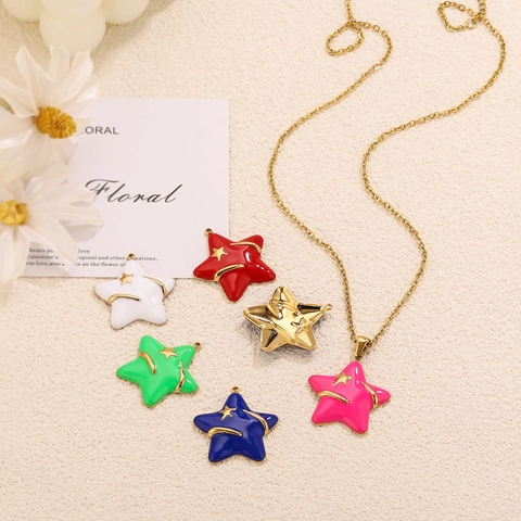 Colgante de Estrella de Esmalte de Acero Inoxidable Minimalista para Joyería DIY Collar Pendientes Accesorios Pentagrama