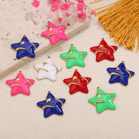 Colgante de Estrella de Esmalte de Acero Inoxidable Minimalista para Joyería DIY Collar Pendientes Accesorios Pentagrama
