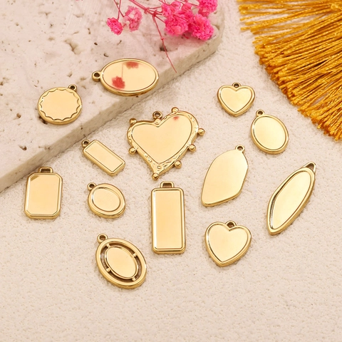 Stainless Steel Blank Pendant Trays Heart Oval Rectangle DIY Jewelry Making Findings Earrings Necklaces Making Components Accessories