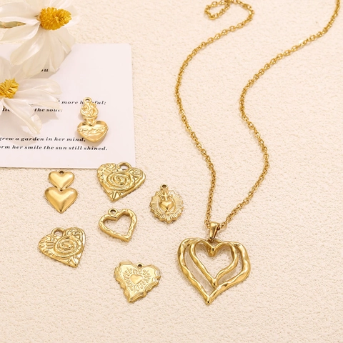 Stainless Steel Heart Pendant DIY Jewelry Findings Sacred Heart Cross Rose Gold Silver Metal Charms For Jewelry Making