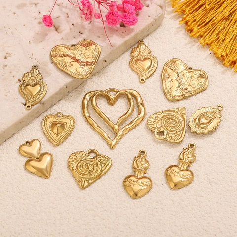 Stainless Steel Heart Pendant DIY Jewelry Findings Sacred Heart Cross Rose Gold Silver Metal Charms For Jewelry Making