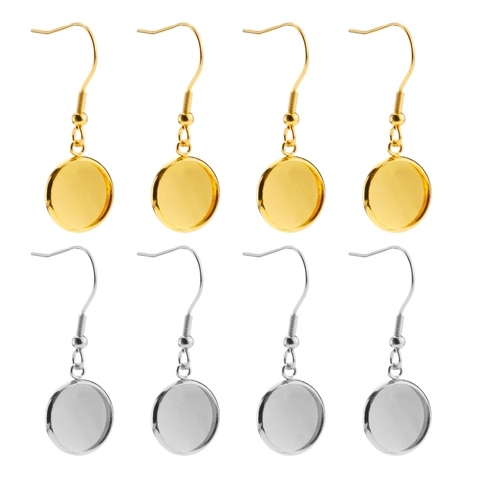 Stainless Steel Earring Hooks Round Bezel Trays DIY Jewelry Making Accessories Earring Crafting Components Gold Silver Tone