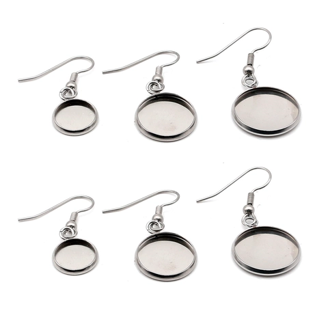Stainless Steel Earring Hooks Round Bezel Trays DIY Jewelry Making Accessories Earring Crafting Components Gold Silver Tone