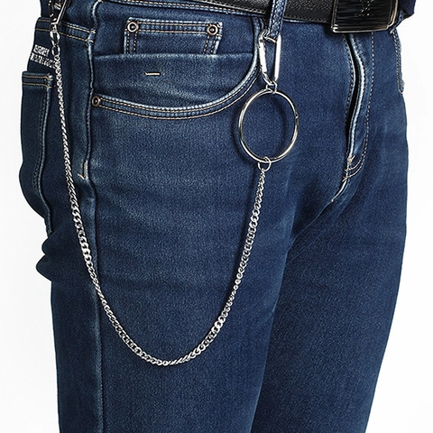 Cadena para Pantalones Hip Hop Punk con Anillo Grande de Acero Inoxidable para Hombre Cadena Pesada para Vaqueros Cartera Llaves Joyería Plata