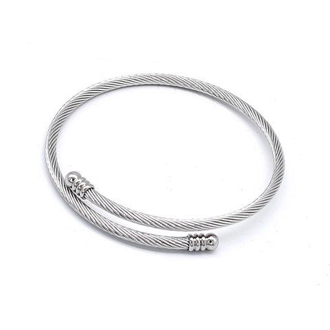 Stainless Steel Cable Open Bangle Bracelet With Copper Cap Ends Twisted Wire Minimalist Fashion Jewelry For Women