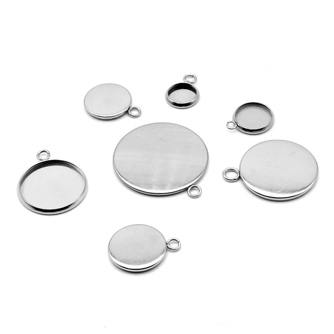 Stainless Steel Round Bezel Pendant Trays Blank Base Settings For DIY Jewelry Making Round Cabochon Findings Crafting Supplies