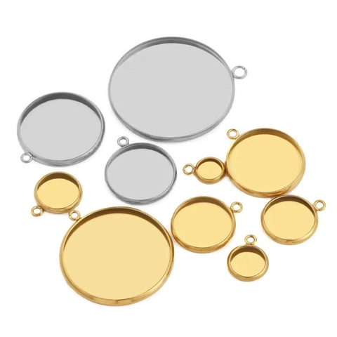 Stainless Steel Round Bezel Pendant Trays Blank Base Settings For DIY Jewelry Making Round Cabochon Findings Crafting Supplies