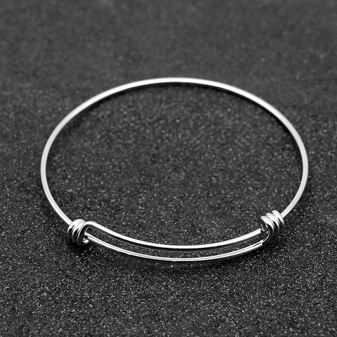 Minimalist Stainless Steel Adjustable Bangle Bracelet For Women DIY Jewelry Accessories Polished Silver Tone Coil Wire Hand Cuff