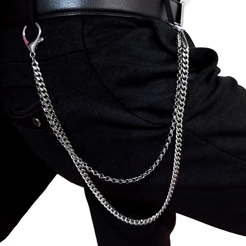 Catena per Pantaloni Punk in Acciaio Inossidabile a Doppio Strato Hip Hop Catena per Portafoglio Argento per Uomo Donna