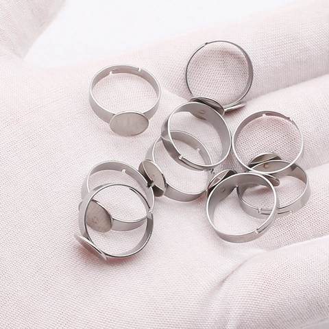 Base de Anillo Ajustable de Acero Inoxidable Bandeja Redonda Plana Para Creación de Joyas DIY Ajuste de Piedras Preciosas Accesorios
