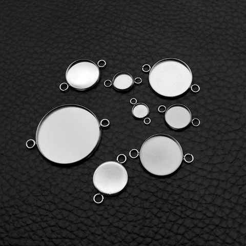 Roestvrij Stalen Ronde Cabochon Zetting Dubbele Lus Connectoren DIY Sieraden Maken Benodigdheden Voor Ketting Armband Zilver
