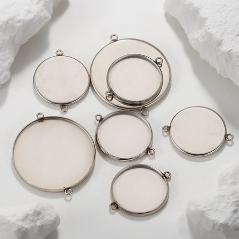Roestvrij Stalen Ronde Cabochon Zetting Dubbele Lus Connectoren DIY Sieraden Maken Benodigdheden Voor Ketting Armband Zilver