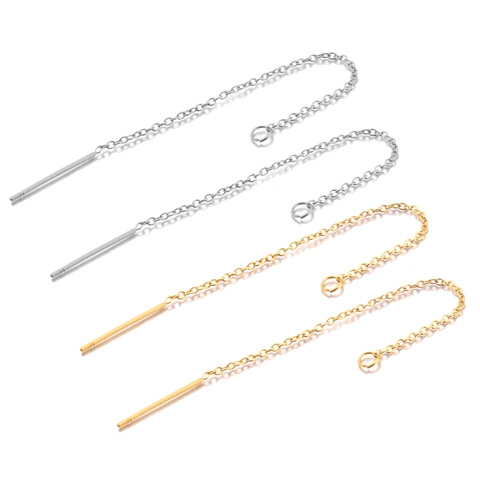 Minimalist Stainless Steel Threader Earrings For Women Long O-Chain Gold Silver Plated Jewelry Making DIY Findings Earrings